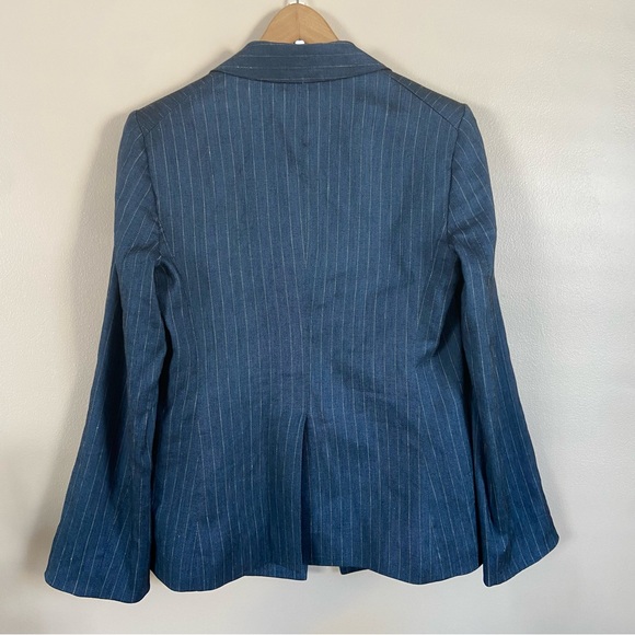 Veronica Beard Obie Pinstripe Linen Blend Dickey Jacket Size 4 in Blue Dove - Picture 7 of 13